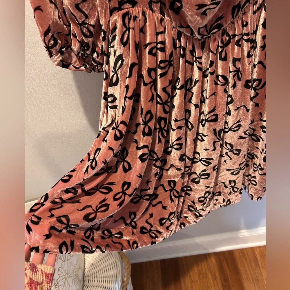 Maeve by Anthropologie Pink and Black Velvet Bow Dress - Picture 5 of 12